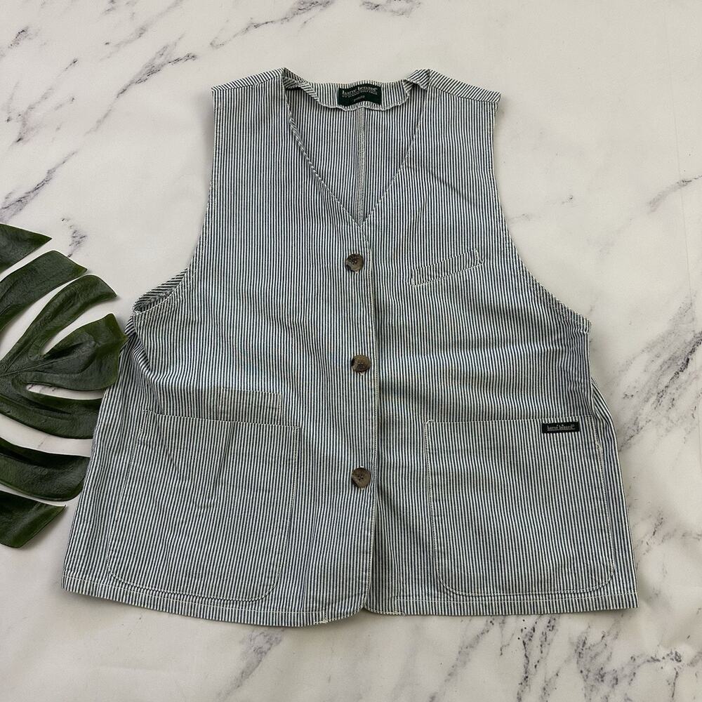 Harve Benard Womens Vintage 90s Denim Vest Size L P Blue Railroad Stripe Jean